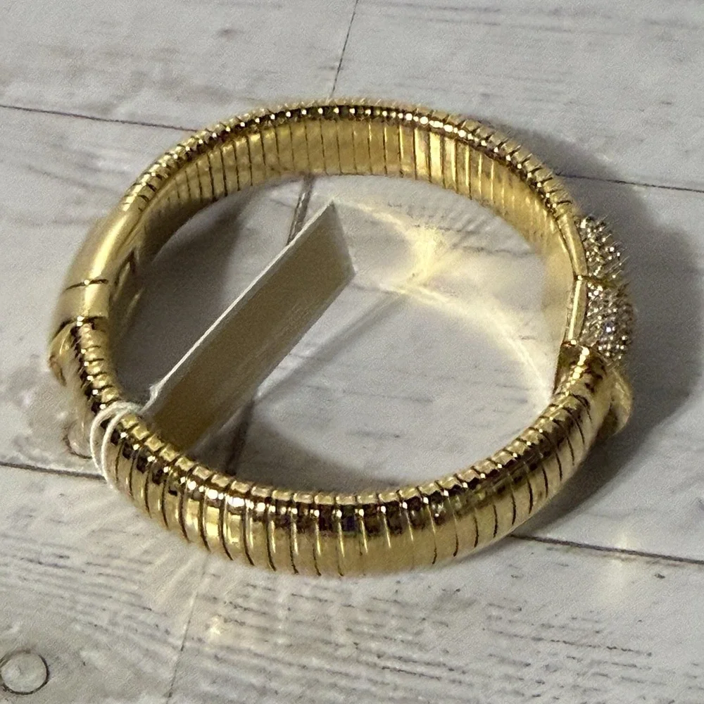 Michael Kors MK Gold Tone Pavé Crystal Hinged Bangle Bracelet Designer Bling Bag